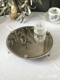 アンティーク調のおしゃれなミラートレイ、シルバー色の真鍮製の猫足アクセサリートレイ