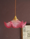 フランス便で到着　チェーリーピンクのアンティーク シェード ペンダントライト（器具セット付き）