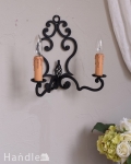 フランス輸入のアンティーク照明、クルクルアイアンのウォールブラケット（Ｅ17シャンデリア球付）