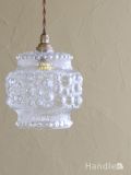 英国アンティークのおしゃれなガラスシェード、水玉模様が輝くペンダントライト（コード・シャンデリア電球・ギャラリーなし）