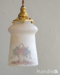 ピンクの花かご、アンティークペンダントライト（コード・シャンデリア電球・ギャラリーA付き）