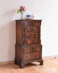 高級材を贅沢に使用したアンティーク家具、ベッドサイドチェスト(トールボーイ）