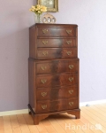 高級材を贅沢に使用したアンティーク家具、トールボーイ7段チェスト