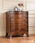 英国のアンティーク家具、ウォールナット材の木目が優雅なトレイ付きドロワーチェスト