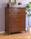 アンティークのチェスト、取っ手も木目も美しい英国の整理ダンス