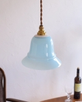 ミルクガラス（ブルー）のペンダントライト（コード・シャンデリア電球・白リング２枚付き） 