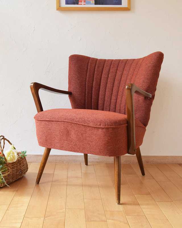 ソファのような掛け心地、リラックスできるオレンジのヴィンテージアームチェア（1Pソファ）(x-448-c)｜アンティークチェア・椅子