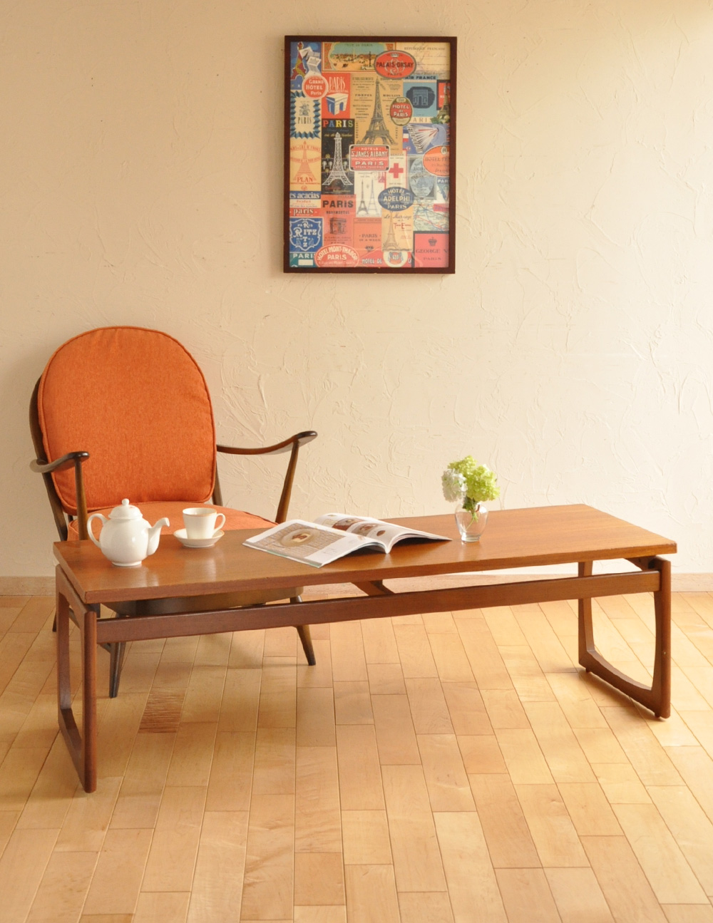 ヴィンテージの北欧インテリア、長方形のコーヒーテーブル (x-483-f-1)