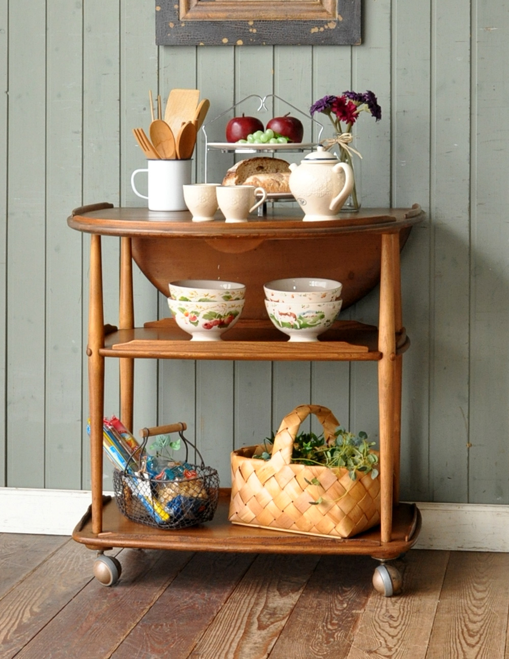 87942★英国 ヴィンテージ トロリー ワゴン ドロップリーフ キッチンワゴン 87942☆英国 ヴィンテージ トロリー ワゴン ドロップリーフ