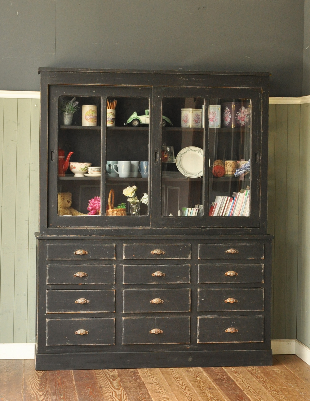 アンティークのフレンチ家具、大きなガラスが入ったキャビネット (x-637-f)