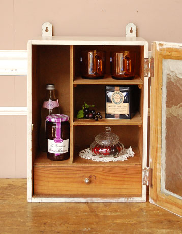 d-949-f アンティークスモールキャビネット(ホワイト)のオープン時