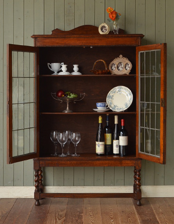 j-1099-f アンティークガラスブックケースのオープン時