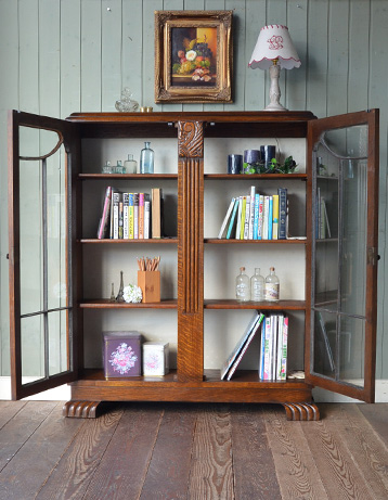 j-1181-f アンティークブックケースのオープン時