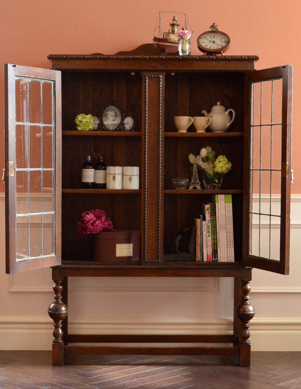 j-1202-f アンティークブックケースのオープン時