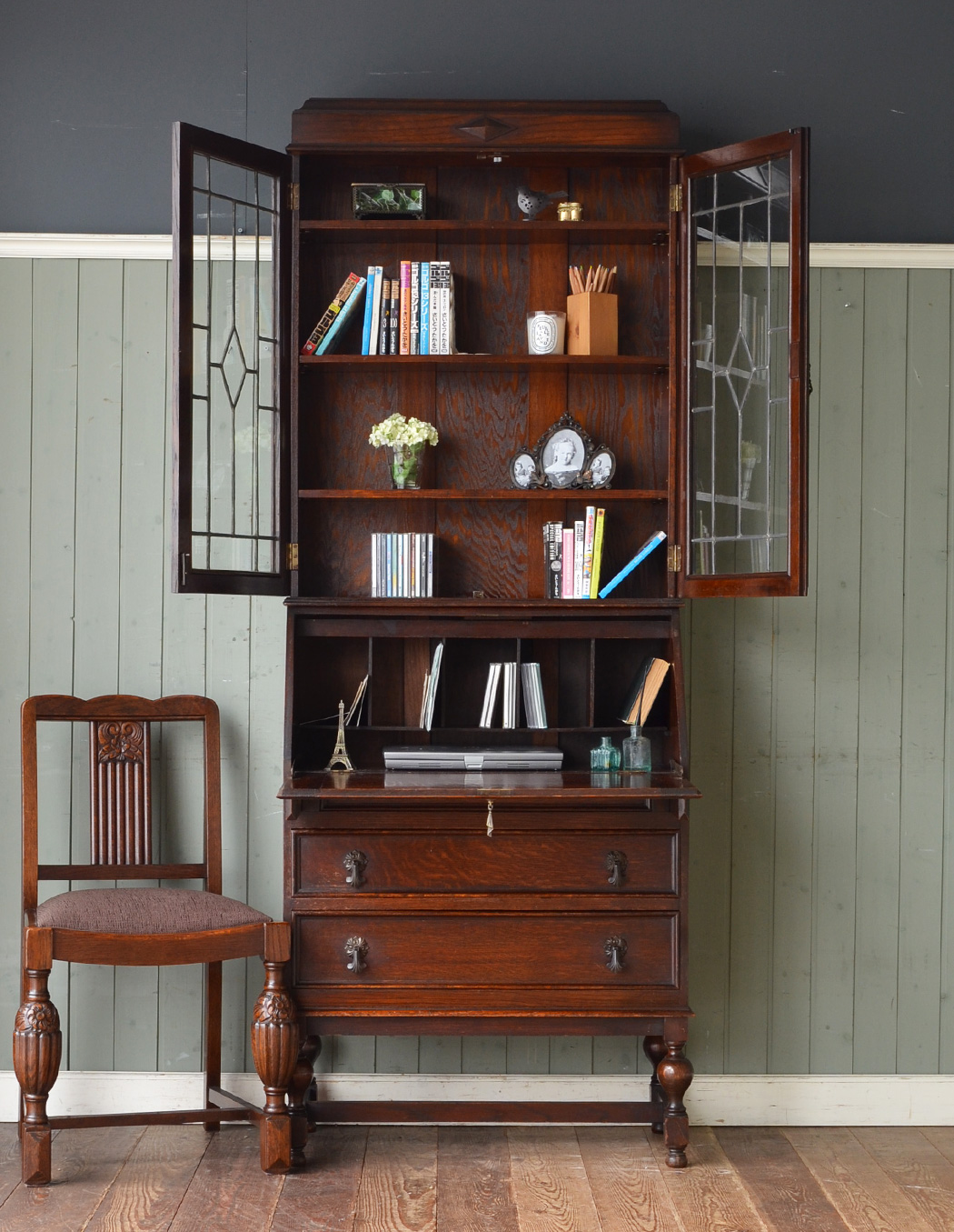 j-1248-f アンティークブックビューローのオープン時