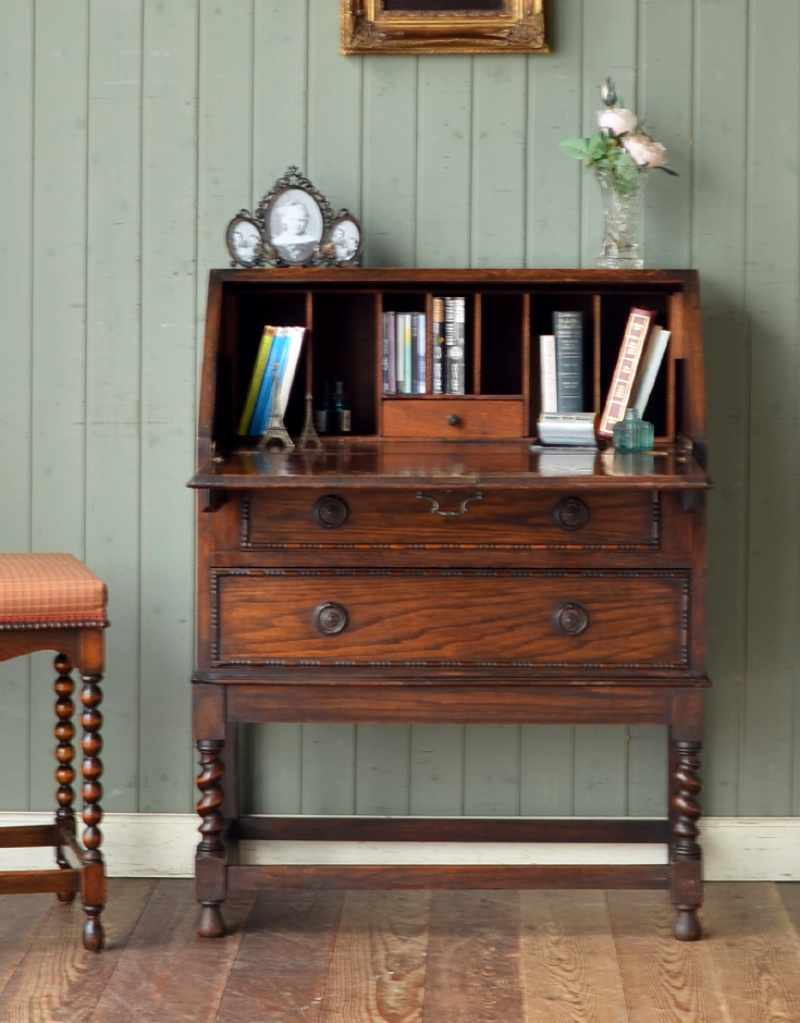 j-1279-f アンティークビューローのビューロー内