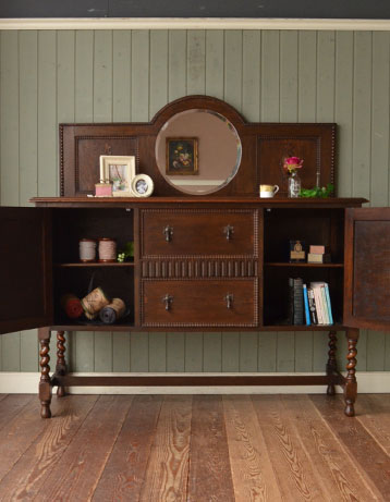 j-851-f アンティークミラーバックサイドボードの扉開口