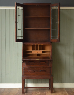 j-991-f アンティークブックビューロー（本棚兼デスク）のオープン時