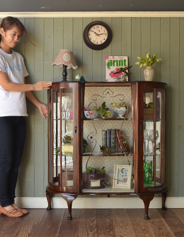 q-225-f アンティーク ガラスキャビネット