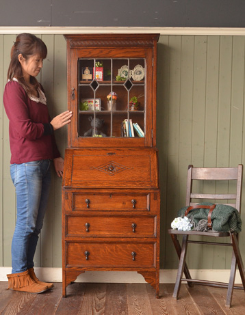 q-248-f アンティークのビューローブックケース