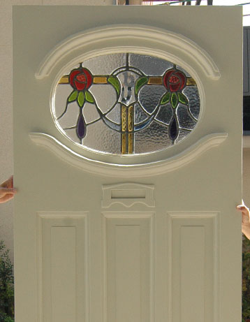 爽やかなステンドグラス付きホワイトペイントのアンティークドア