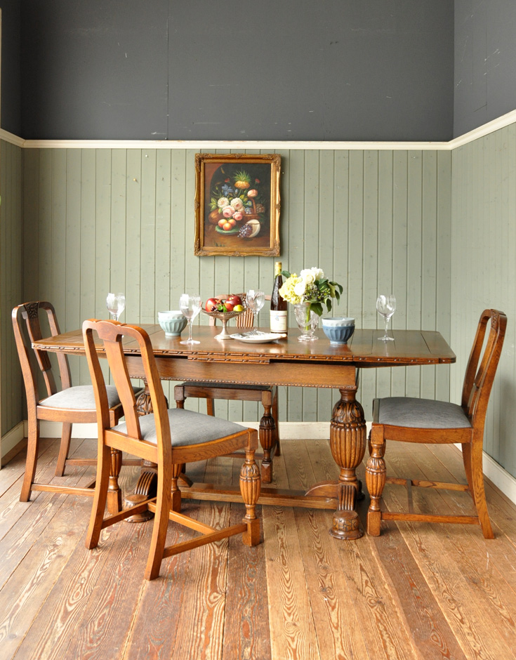 k-924-f アンティークドローリーフダイニングテーブルの４人掛け