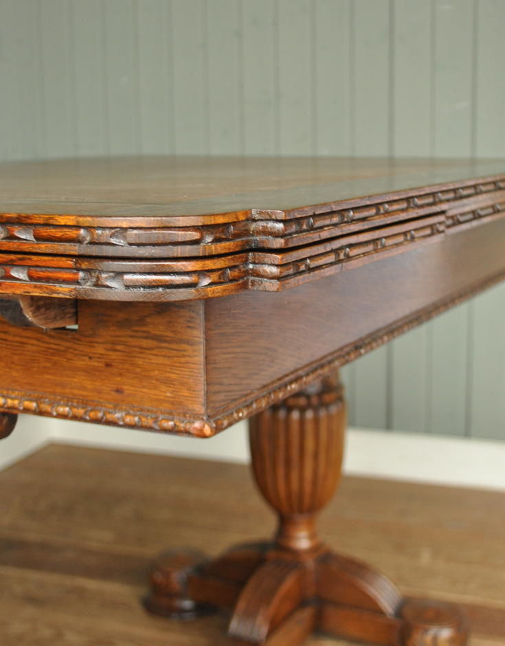 k-924-f アンティークドローリーフダイニングテーブルの彫り
