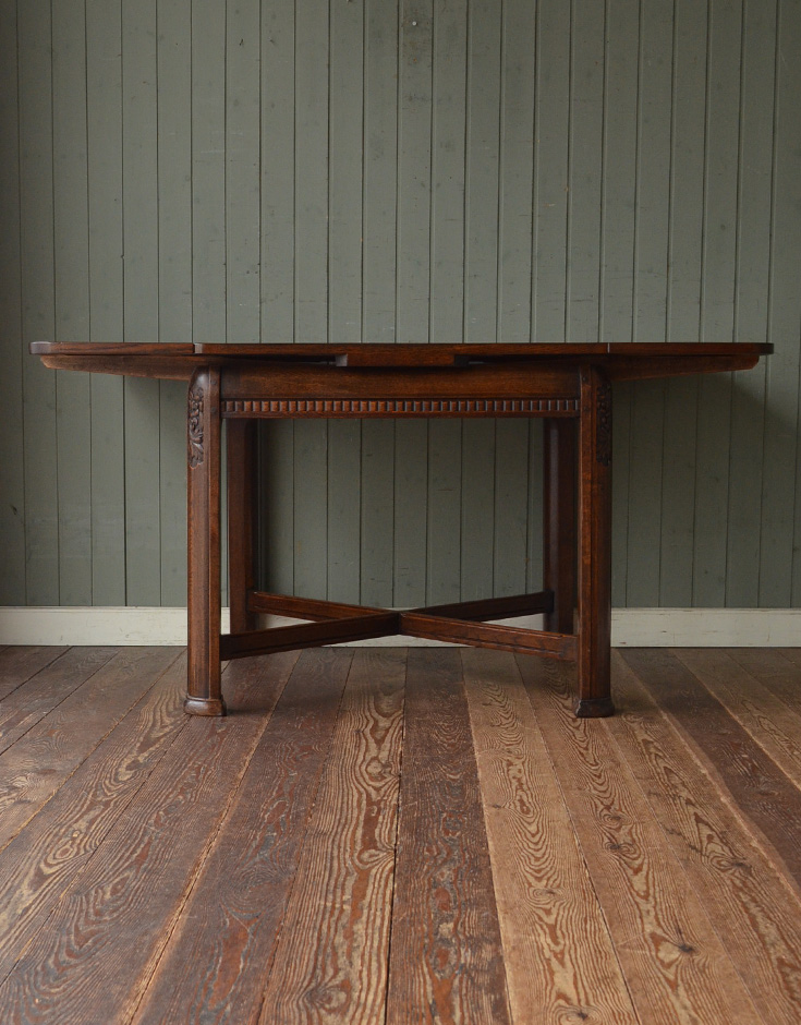 k-964-f アンティークドローリーフダイニングテーブルの前・両開き