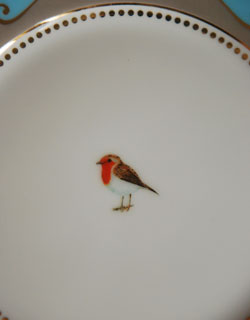 ダイニング雑貨　インテリア雑貨　小鳥のプレート　フレンチインテリアにもピッタリのブルーの食器。プレートの真ん中には可愛い小鳥の絵が描かれています。(n1-033)