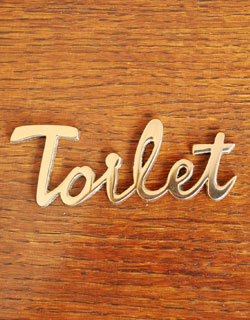 洗面・トイレ　住宅用パーツ　真鍮製のトイレットプレート(ゴールド)。板に貼りつけたり、ドアにつけたり、色々な使い方が楽しめます。(sa-017)