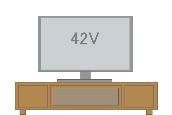 200cmのテレビ台と42Vのテレビの比較