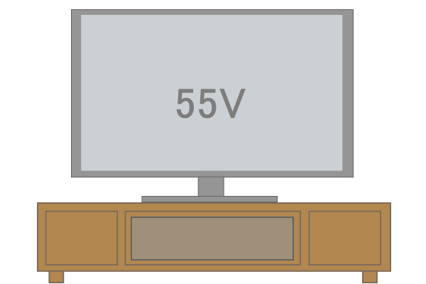 200cmのテレビ台と55Vのテレビの比較